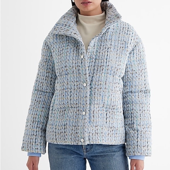 BNWT Express Tweed Puffer Coat SZ L - Picture 1 of 10